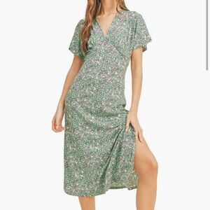 Lush Green and Purple Floral Midi Dress